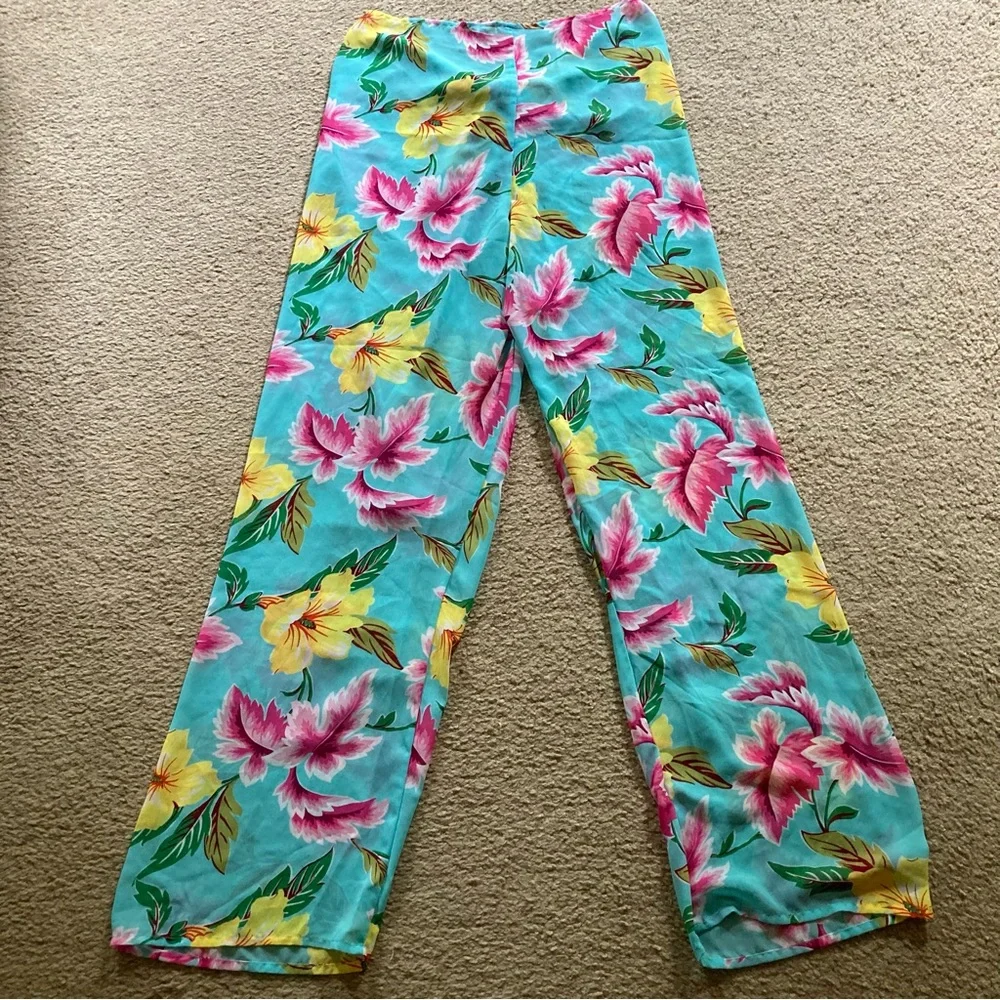 VTG Victoria’s Secret Sheer Tropical Floral Tie Front Flowy Sarong Like Pants, M